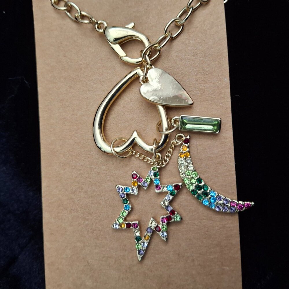 Rachel Roy Clustered Heart Charm Necklace Goldtone NWT